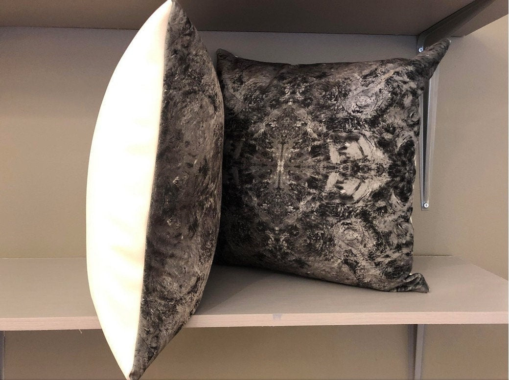Handmade Modern Abstract Print Velvet Gray Pillow NOT AVAILABLE