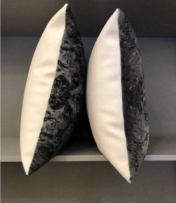 Handmade Modern Abstract Print Velvet Gray Pillow NOT AVAILABLE