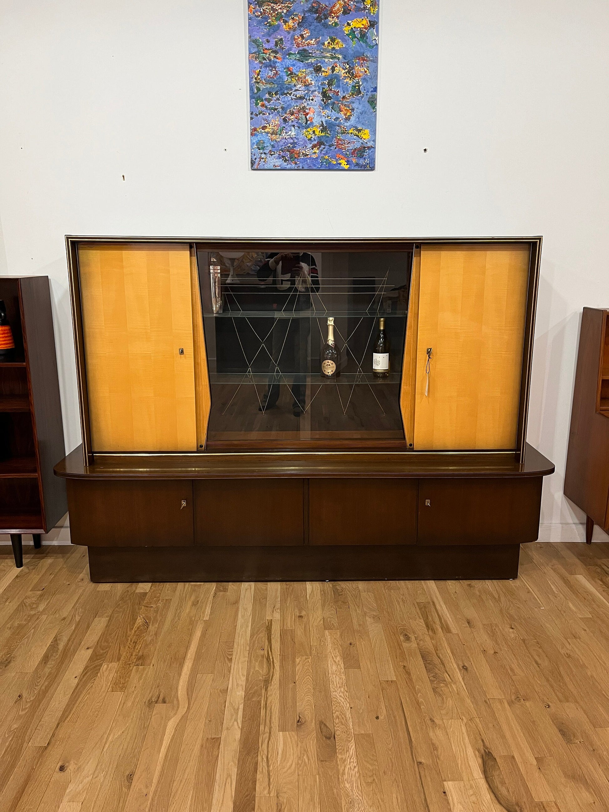 Mid-century high glass China cabinet sideboard
