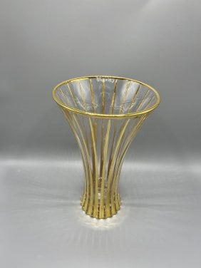Murano Style Crystal Vase with Gold trims