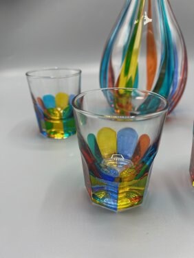 Murano Style Multi-Color Decanter with (4) shot glasses