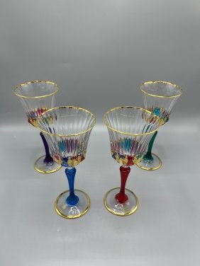 Murano Style Multi Color Goblets w. Gold trim by Zecchin (set of 4)