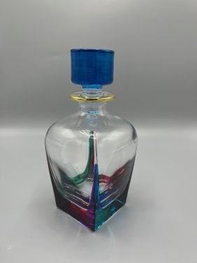 Murano Style Decanter Multi Color with Gold trim by Zecchin