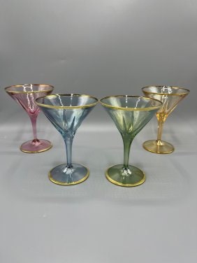 Stunning Set of (4) Murano Style Cocktail Glasses with Gold Trim by Zecchin