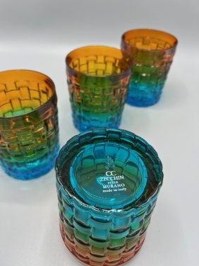 Murano Style Mult-Color Glasses by Zecchin (set of 4)