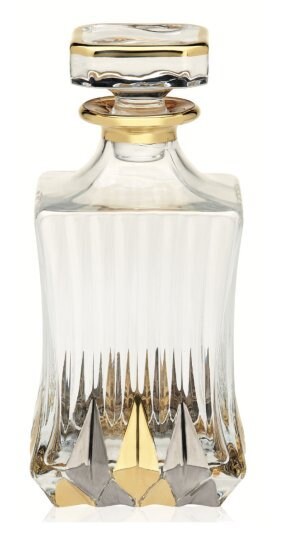 Murano Style Crystal Glass Decanter w Gold and Silver trim Decanter