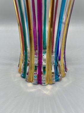 Murano Style Multi Color Vase with Gold trim