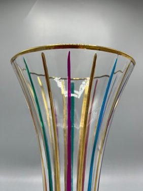 Murano Style Multi Color Vase with Gold trim