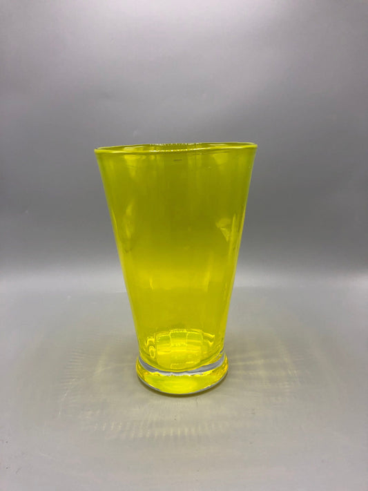 Mid century hand blown yellow vase glass made by “Krosno” Poland