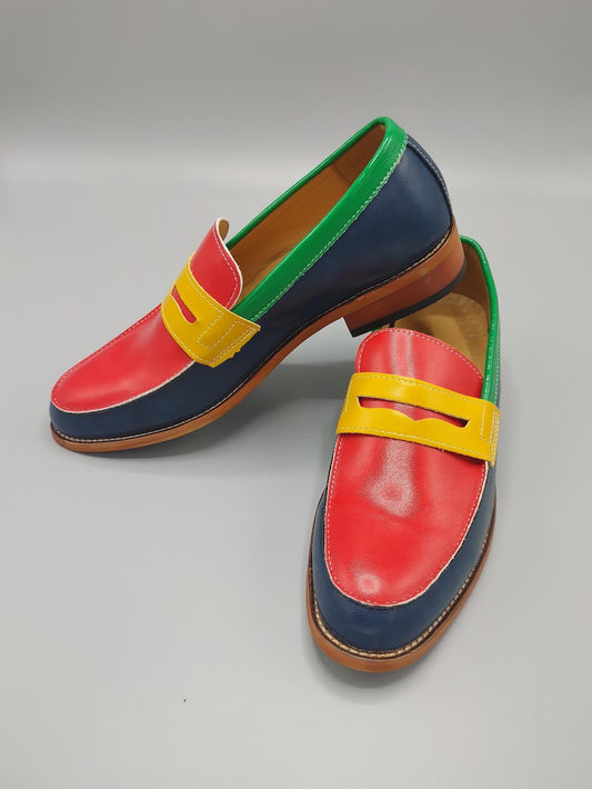 Handmade Luxury Men&#39;s Multi Color Leather Designer Loafers Slip-ons.