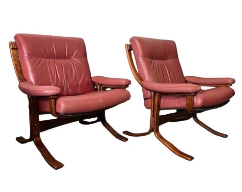 Mid Century Norwegian lounges on rosewood frame leather