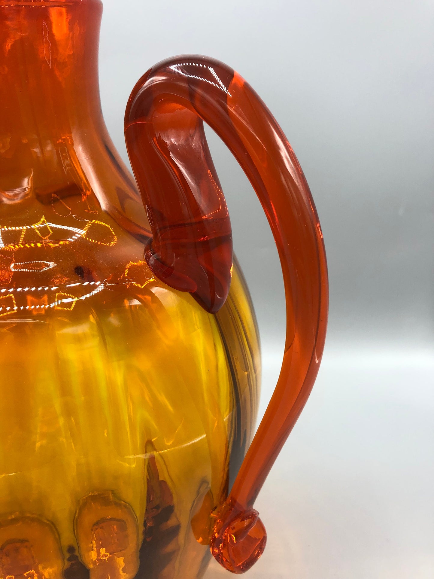 Vintage 1950’s BLENKO Hand Blown Amber Glass Optic Art Glass Pitcher