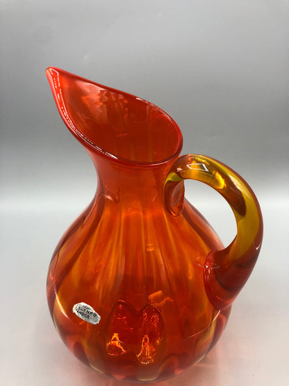 Blenko Orange and Yellow Amberina Glass Pitcher