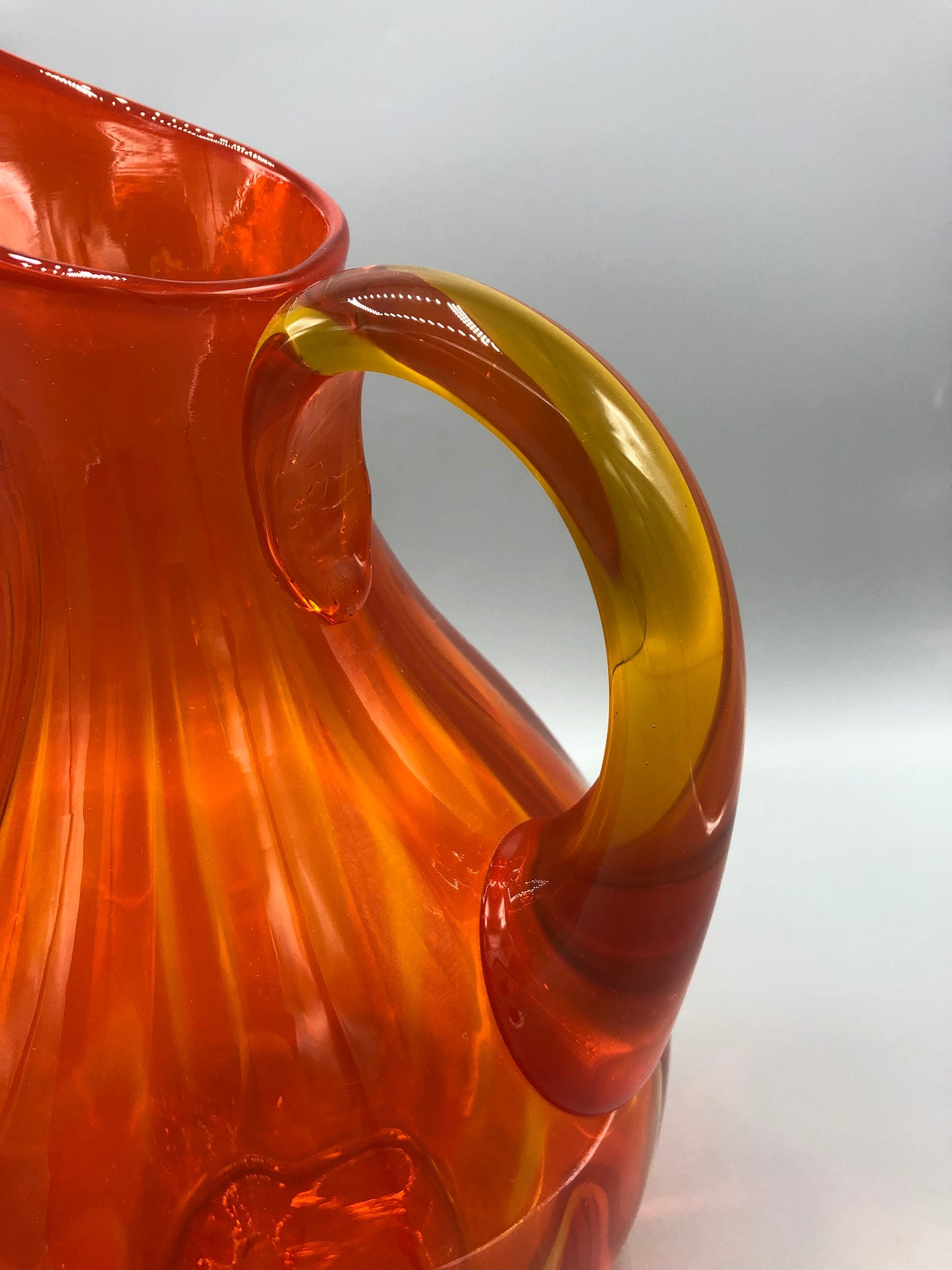 Blenko Orange and Yellow Amberina Glass Pitcher