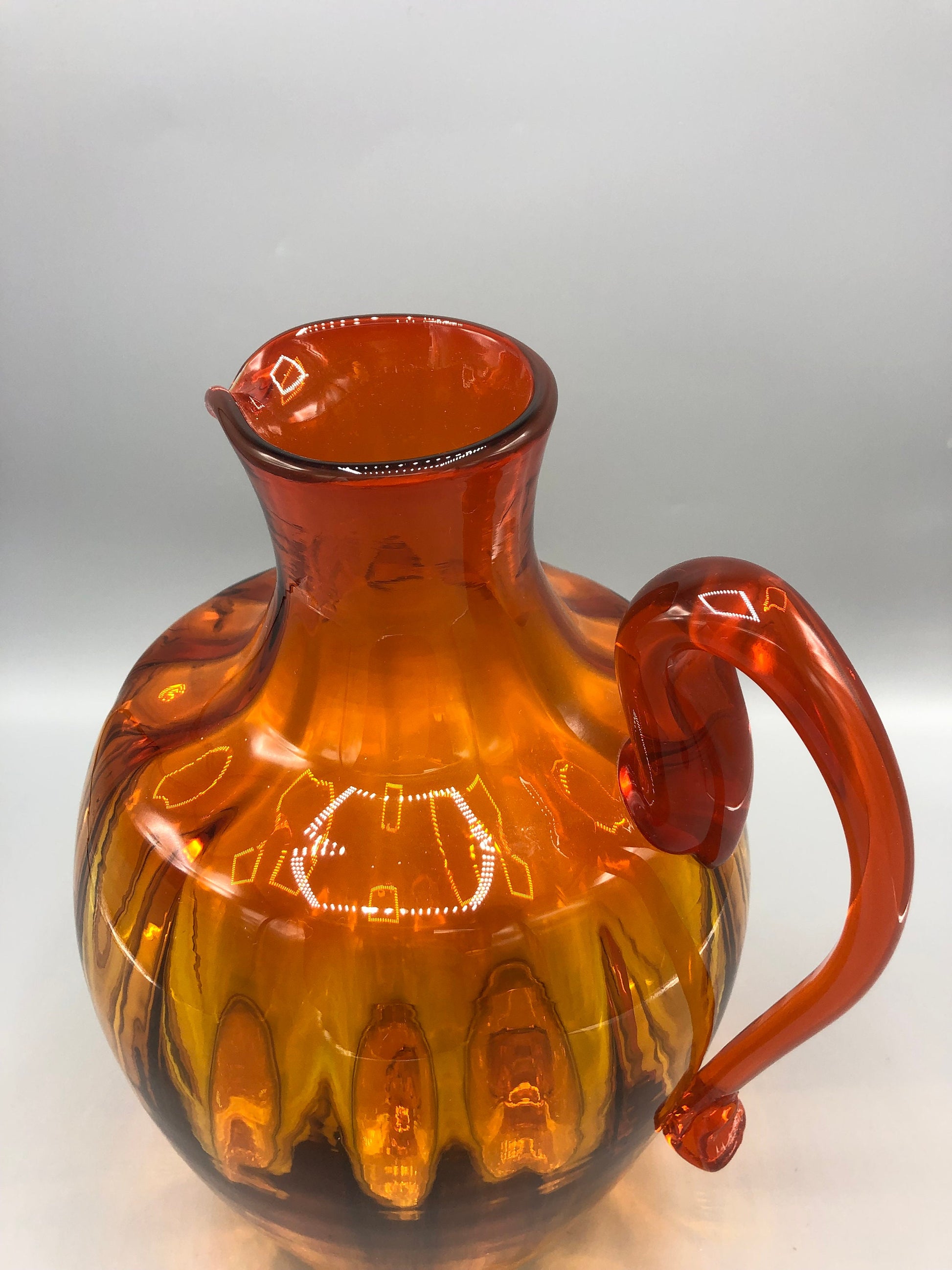 Vintage 1950’s BLENKO Hand Blown Amber Glass Optic Art Glass Pitcher