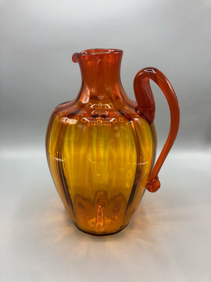 Vintage 1950’s BLENKO Hand Blown Amber Glass Optic Art Glass Pitcher