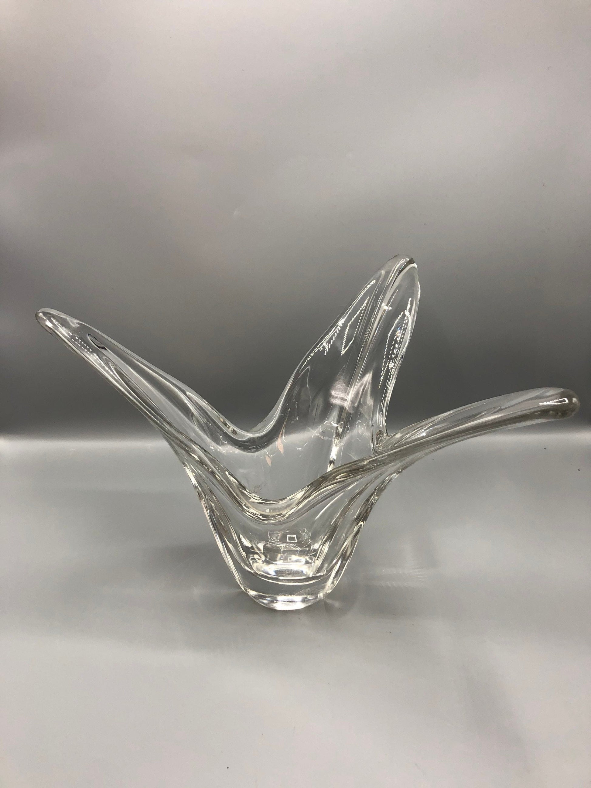 Signed &quot;Vous Loudock&quot; Mid-Century Sculptural Crystal Tulip Vase