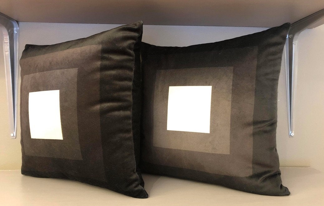 Modern Handmade Black and White Geometric Print Velvet Pillow