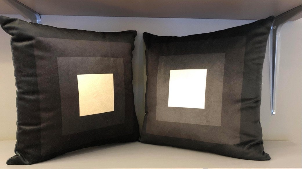 Modern Handmade Black and White Geometric Print Velvet Pillow