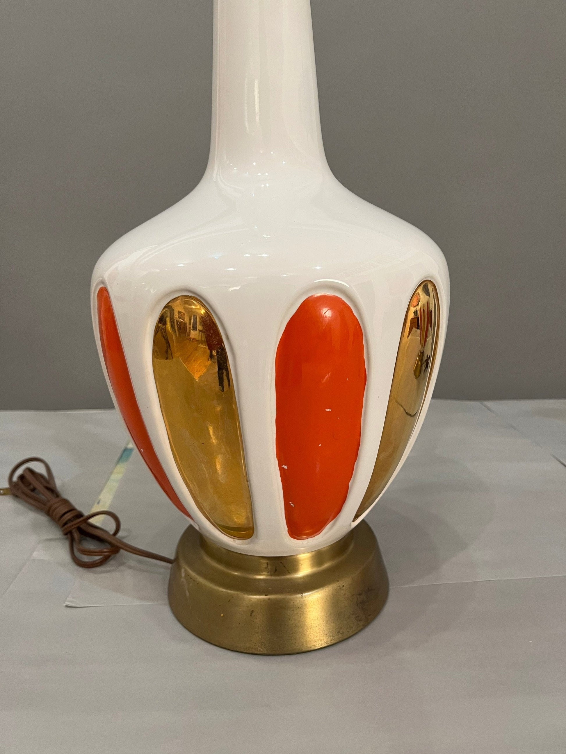 Mid-Century Glass orange and gold table lamps pair 1960s