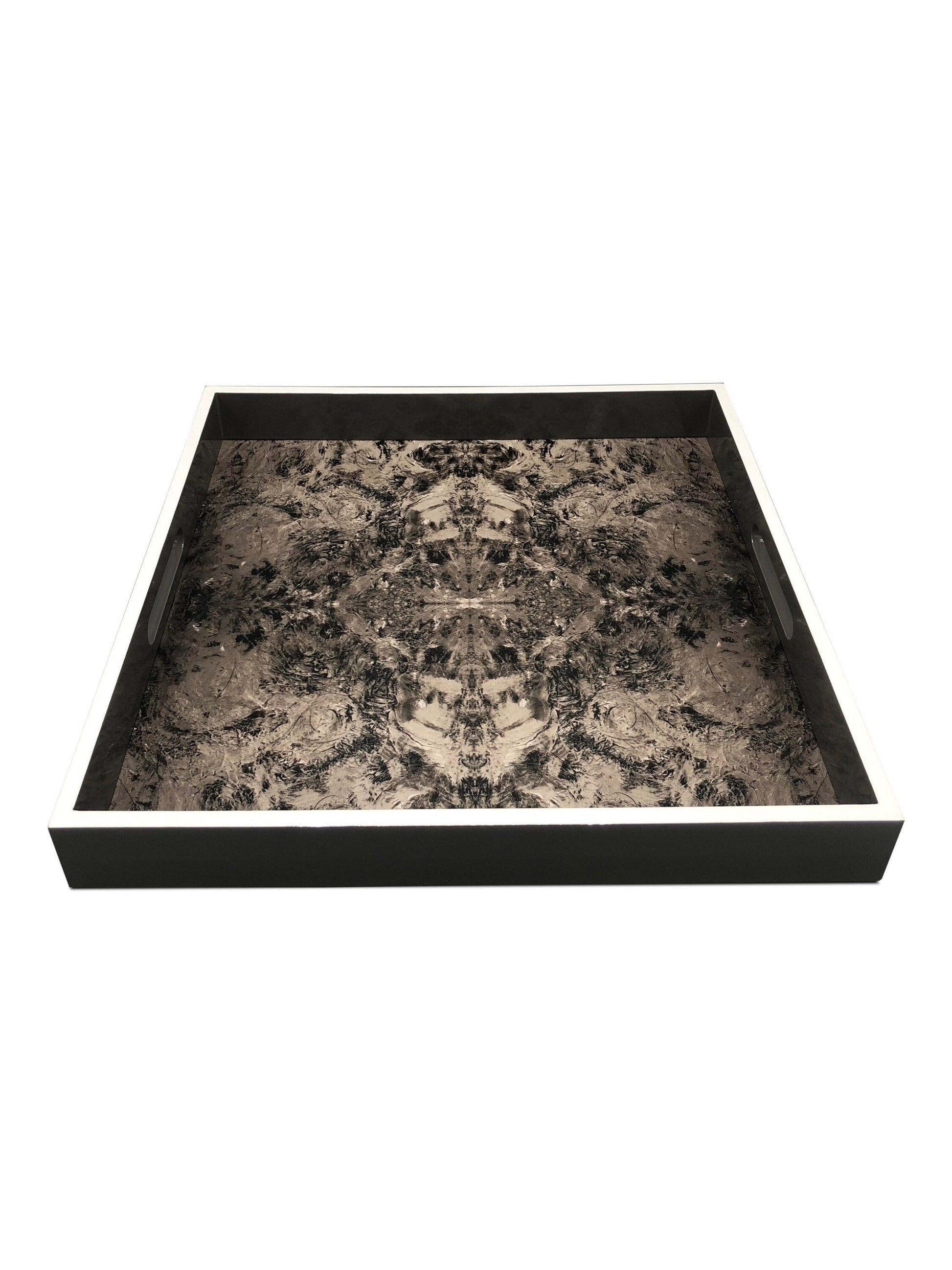 Handmade contemporary lacquer wood tray titled: “Dove Gray” designed by “Magic Hill