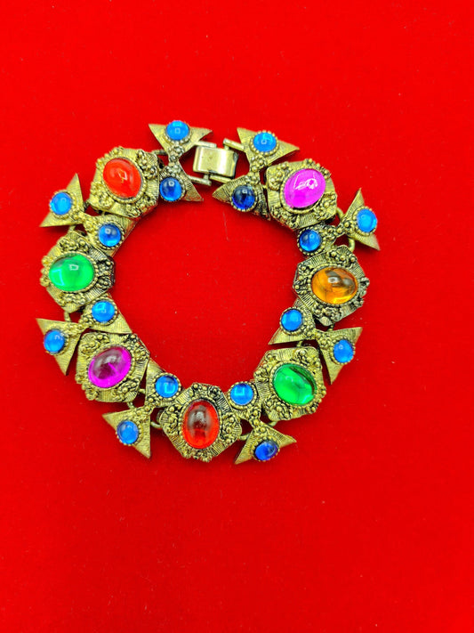 Vintage Runway 70s MOGHUL Gripoix Glow Etruscan/ Egyptian Bracelet