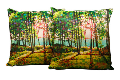 Stunning modern handmade “Kevin Conklin” original art print on 18” square velvet pillow. titled “Magic Walk”.