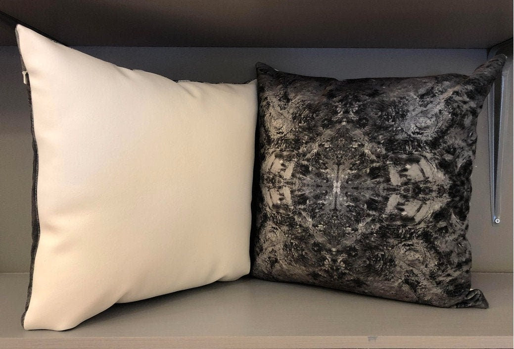 Handmade Modern Abstract Print Velvet Gray Pillow NOT AVAILABLE