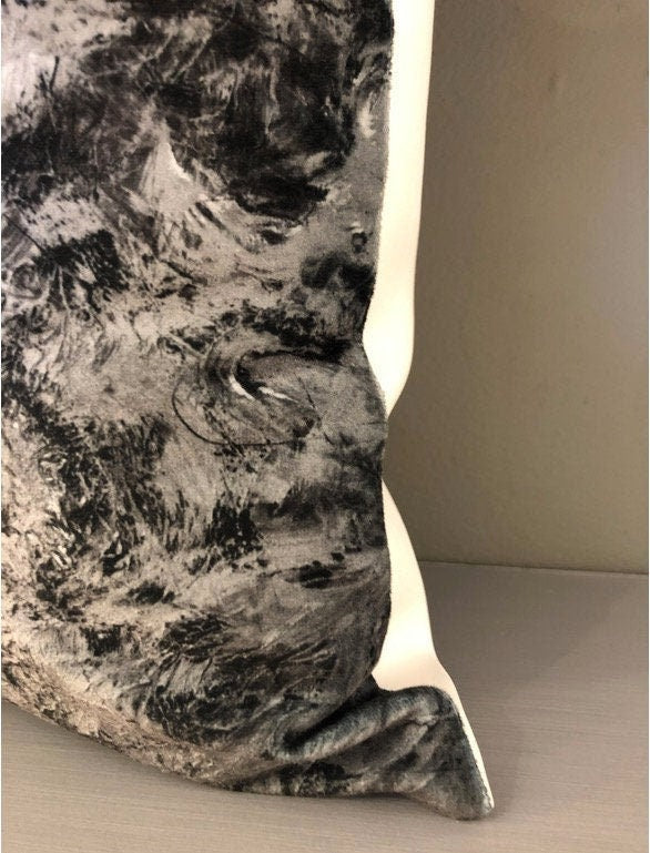 Handmade Modern Abstract Print Velvet Gray Pillow NOT AVAILABLE