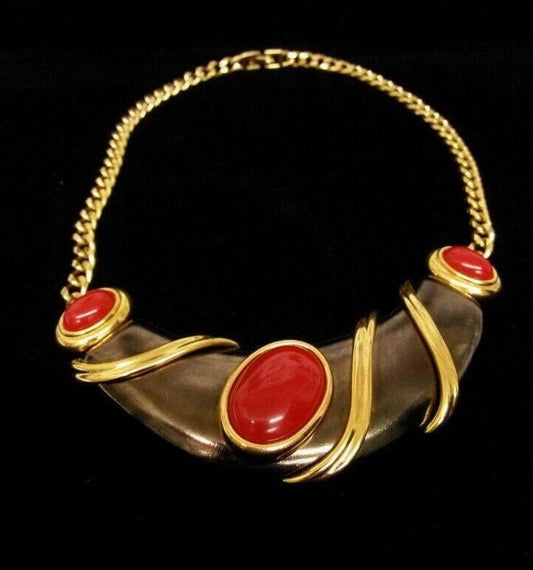 Stunning Vintage Estate MONET Gold Collar bib Coral Style Chain Necklace