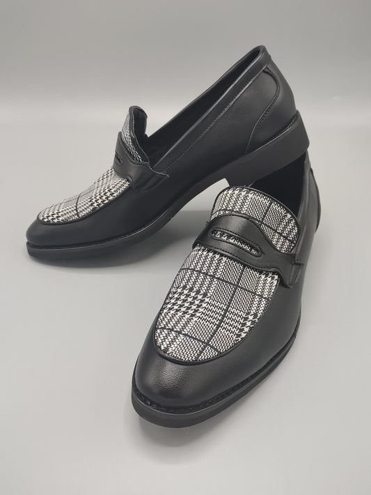 Handmade Luxury Men&#39;s Leather Designer Houndstooth Loafers Slip-ons.