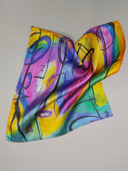 100% Silk handkerchief scarf pocket square print inspired by Bruce Mishell