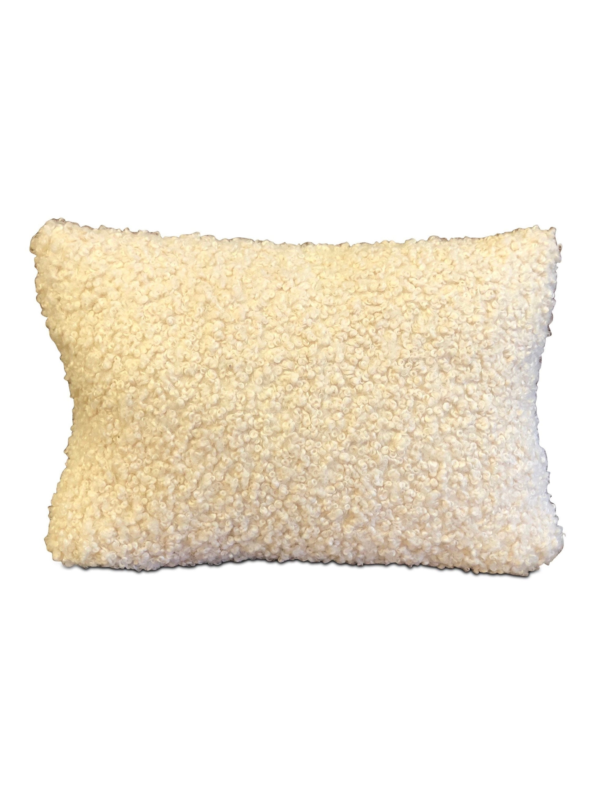 Cream Boucle Faux Sherling & Leather Stripe Lumbar Pillow