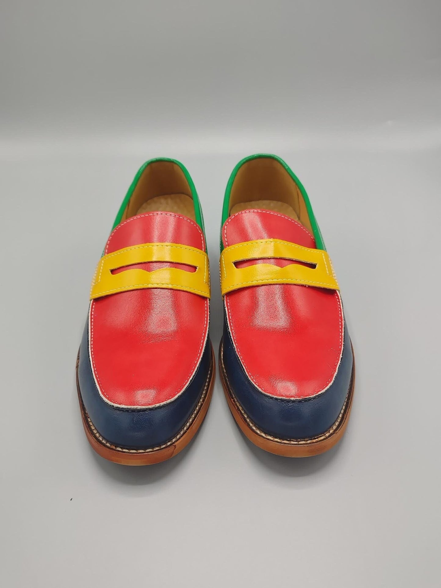 Handmade Luxury Men&#39;s Multi Color Leather Designer Loafers Slip-ons.