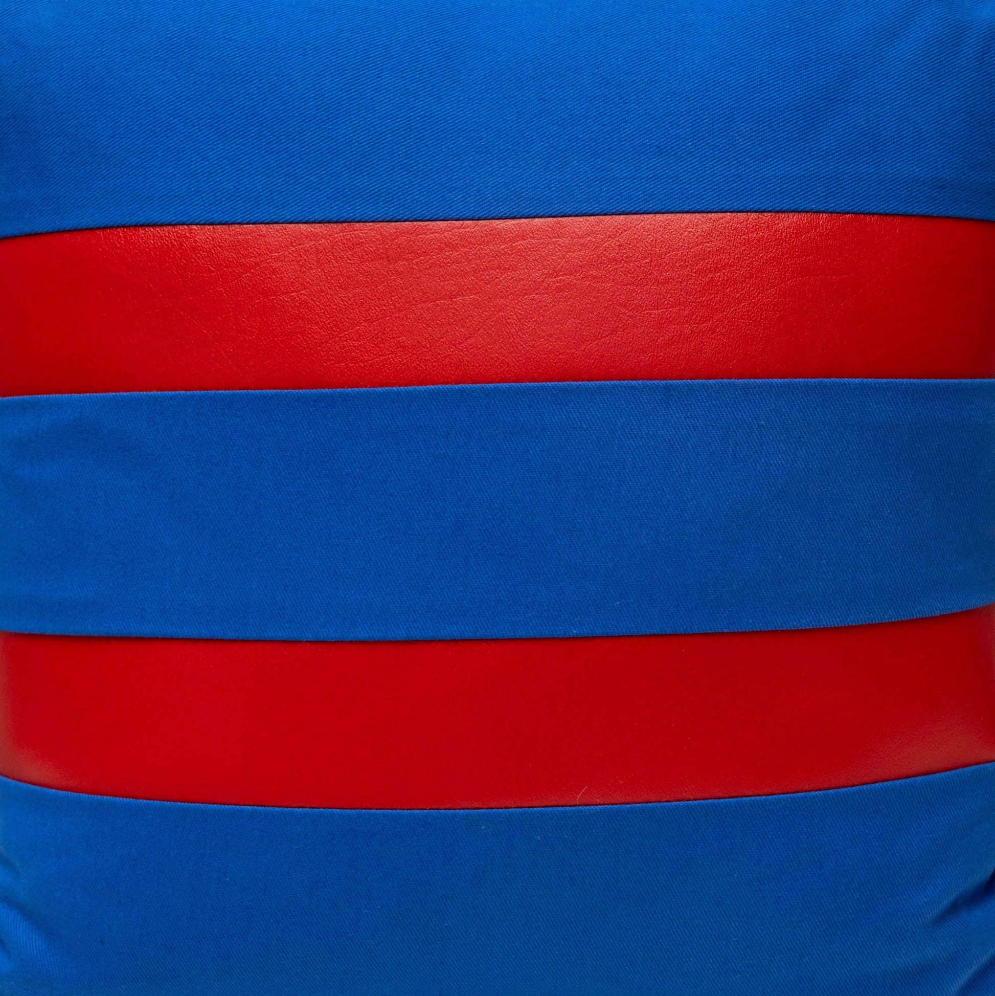 Blue canvas geometric handmade pillow 16 x 16” inches with two red stripes