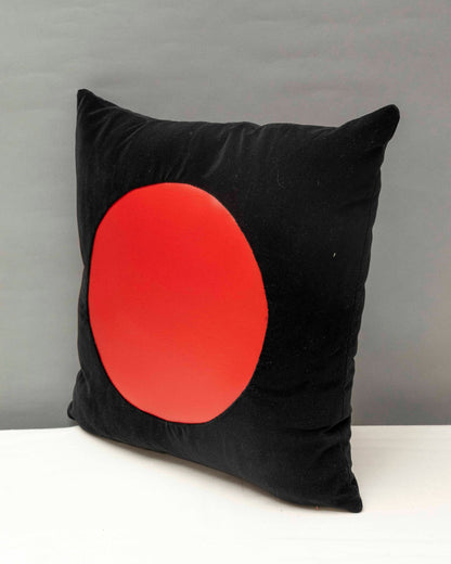 Black velvet with geometric red vinyl handmade pillow 16 x 16”inches