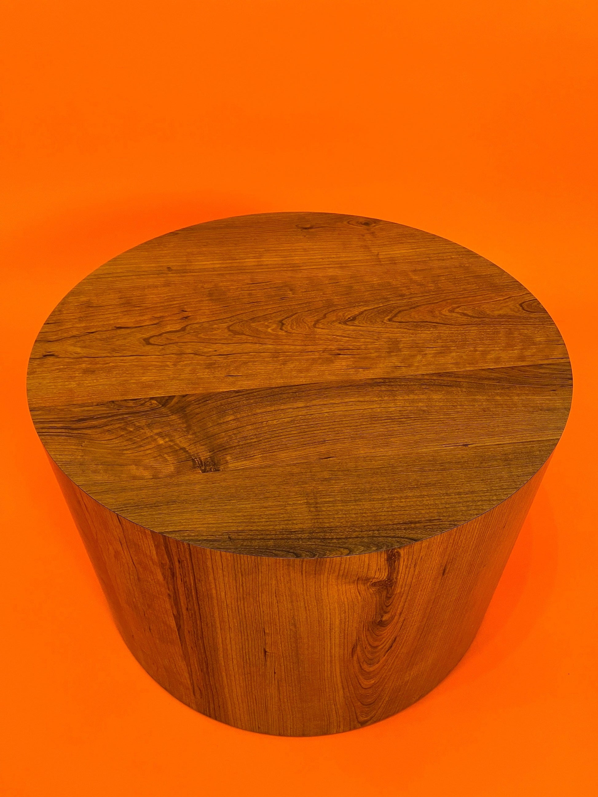 Mid century teak circle drum shaped coffee table end table 1970s Circa