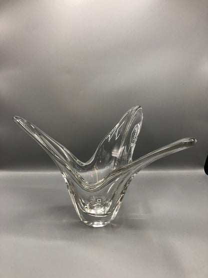 Signed &quot;Vous Loudock&quot; Mid-Century Sculptural Crystal Tulip Vase