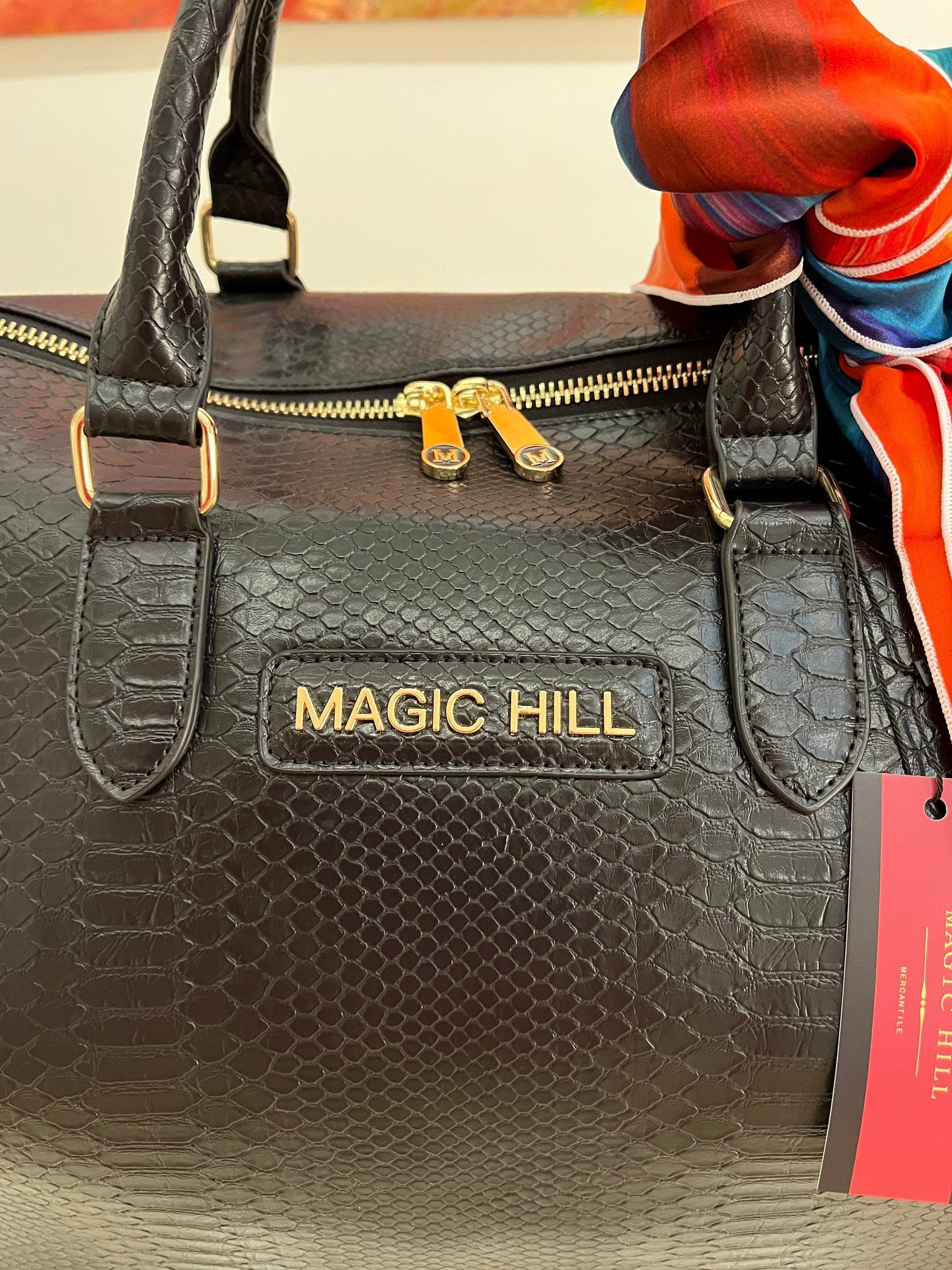 Black Payton pattern Duffel bag Designed by MAGIC HILL Mercantile Vegan Grade A Leather