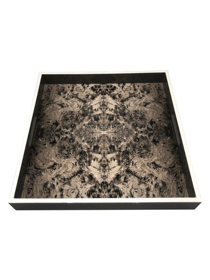 Handmade contemporary lacquer wood tray titled: “Dove Gray” designed by “Magic Hill