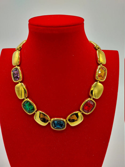 Vintage Runway NAPIER &quot;ROYALTON&quot; with Swarovski Jewel Tone Crystals Gold Plated Necklace Luxe