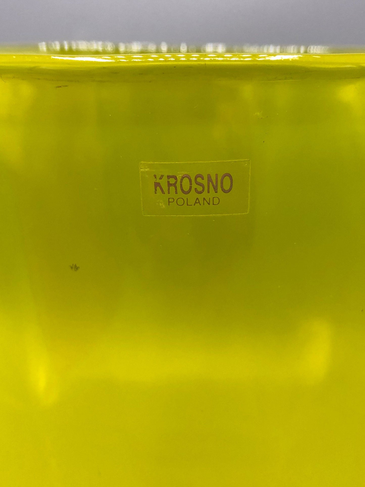 Mid century hand blown yellow vase glass made by “Krosno” Poland