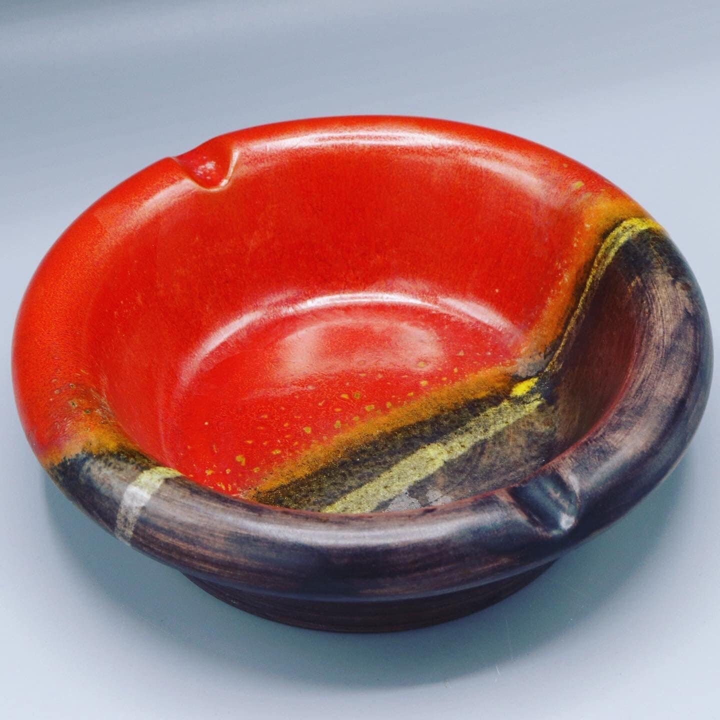 Mid century handmade pottery ashtray signed on the bottom 1970s circa