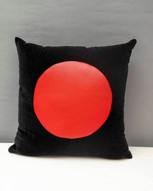 Black velvet with geometric red vinyl handmade pillow 16 x 16”inches