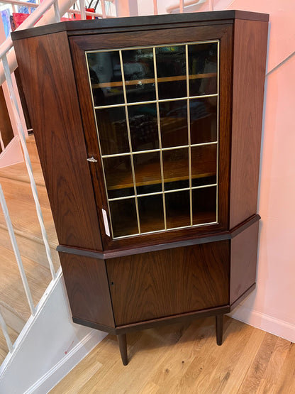 Mid Century Rosewood corner cabinet glass door