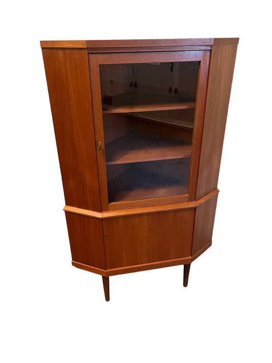 Mid-Century Modern Teak Corner cabinet with glass door 1960's