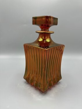 Gorgeous Murano Style Amber Decanter with gold trim by Zecchin