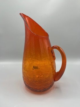 Vintage Blaco Glass Pitcher Orange crackle