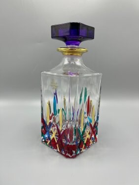 Stunning Murano Style Multi-Color Decanter with Purple top by Zecchin