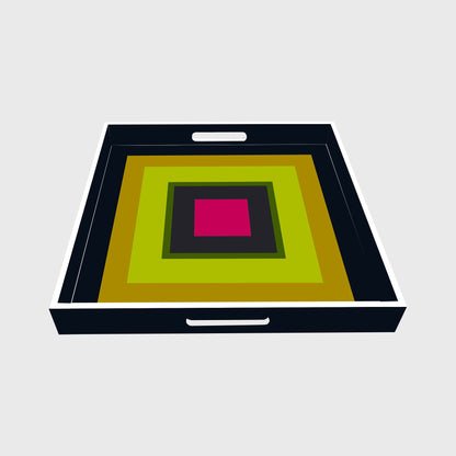 Handmade contemporary lacquer wood tray titled: “Squares” designed by “Magic Hill